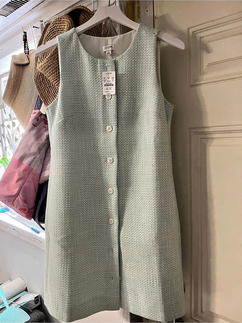 J.Crew Tweed Shift Dress Sleeveless Green & White Size 2 NWT